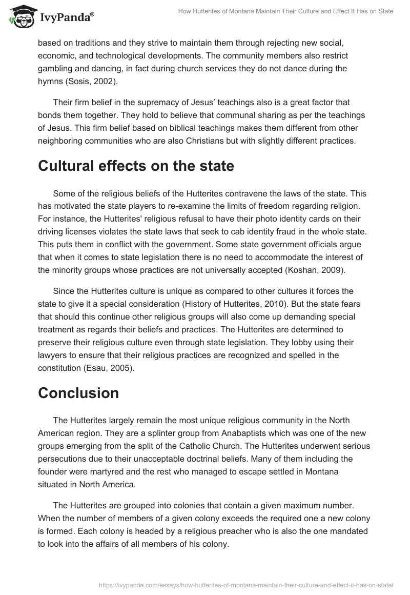 How Hutterites of Montana Maintain Their Culture and Effect It Has on State. Page 5