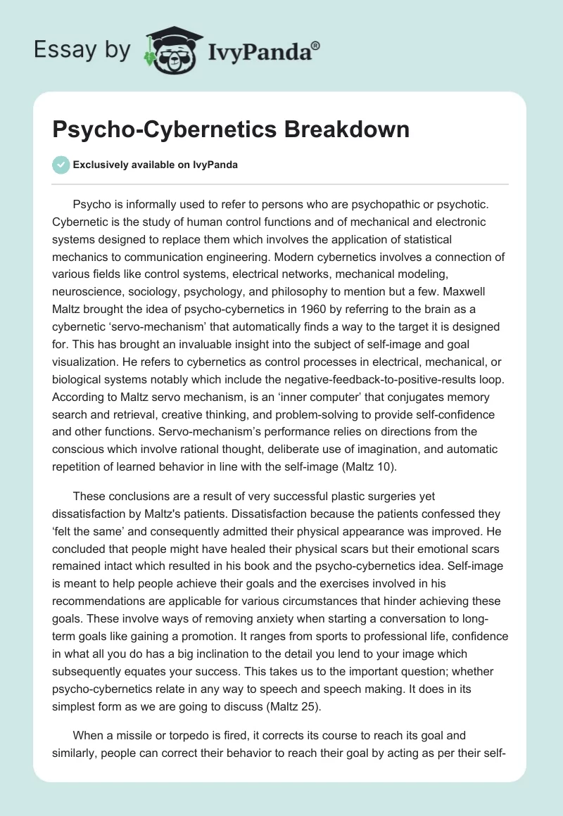 Psycho-Cybernetics Breakdown. Page 1