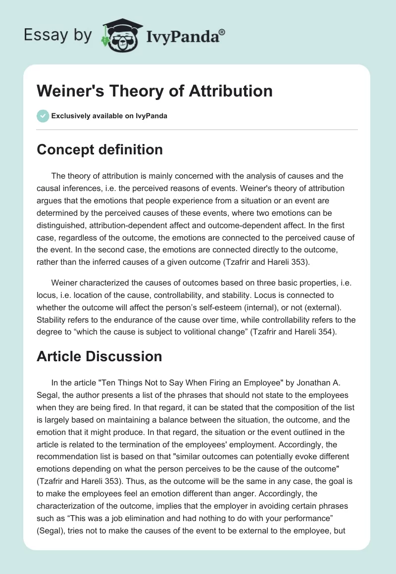 Weiner's Theory of Attribution. Page 1