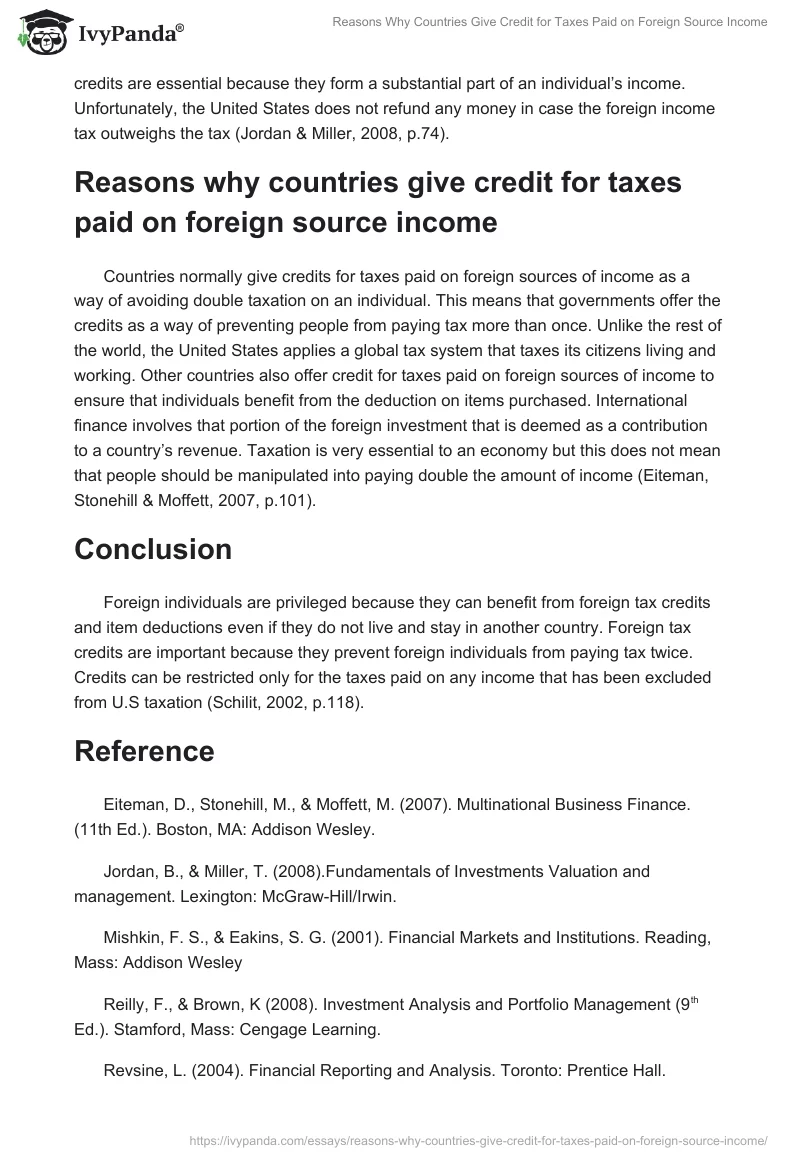 Reasons Why Countries Give Credit for Taxes Paid on Foreign Source Income. Page 2