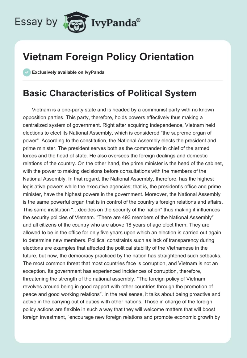 Vietnam Foreign Policy Orientation. Page 1