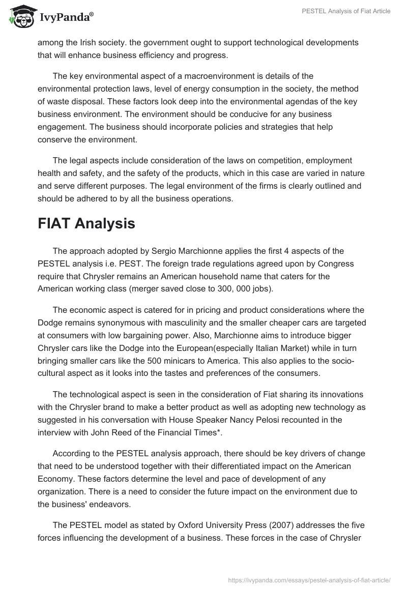 PESTEL Analysis of Fiat Article. Page 2