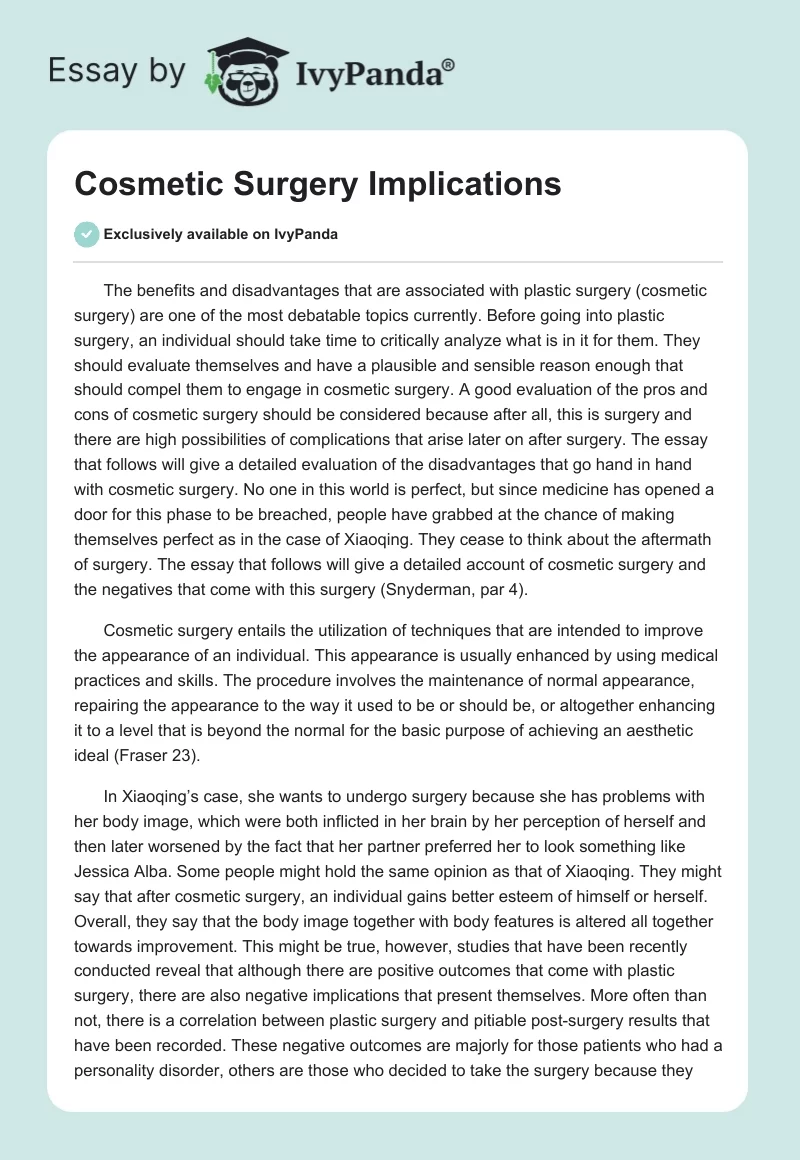 Cosmetic Surgery Implications. Page 1