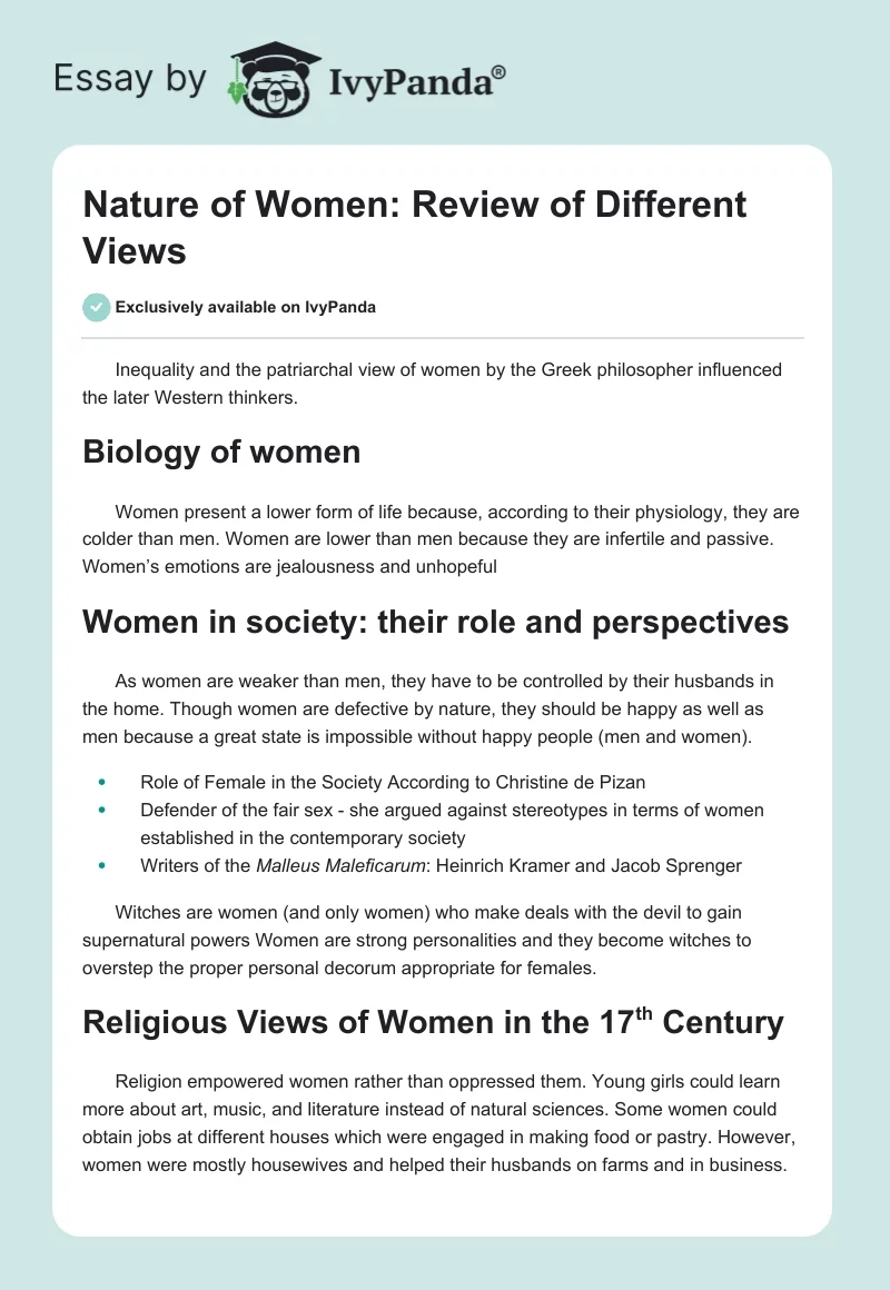Nature of Women: Review of Different Views. Page 1