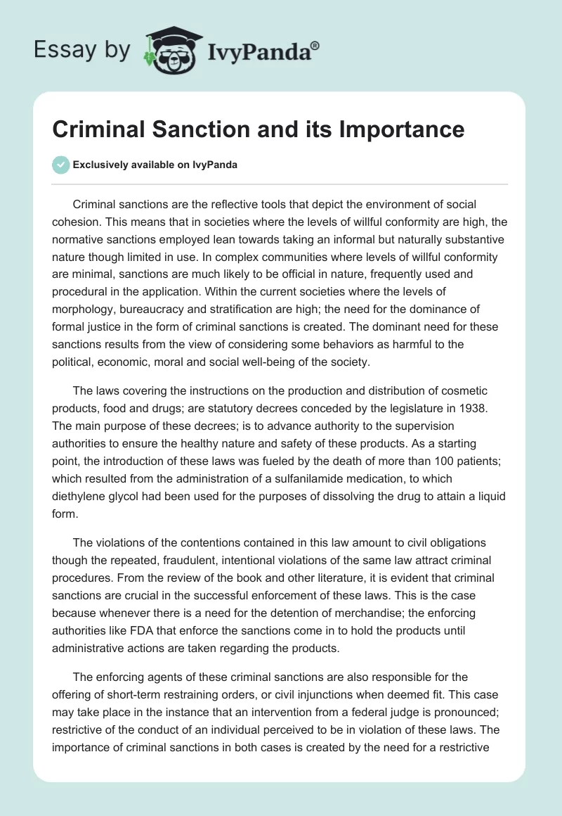 Criminal Sanction and its Importance. Page 1