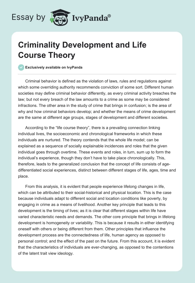 Criminality Development and "Life Course Theory". Page 1