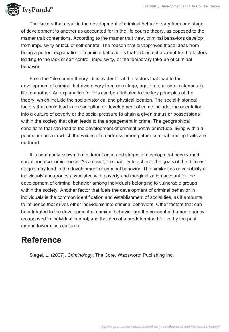 Criminality Development and "Life Course Theory". Page 2