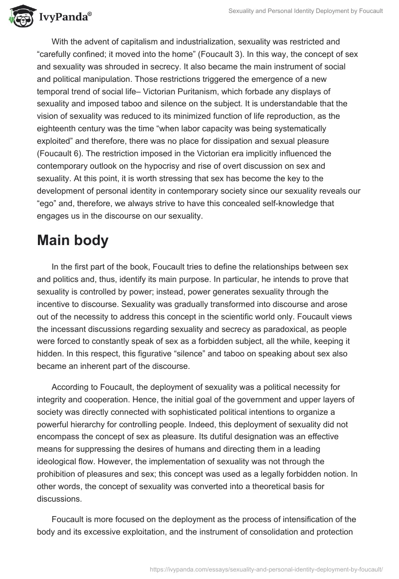 Sexuality and Personal Identity Deployment by Foucault. Page 2