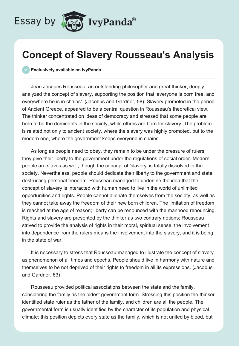 Concept of Slavery Rousseau's Analysis. Page 1
