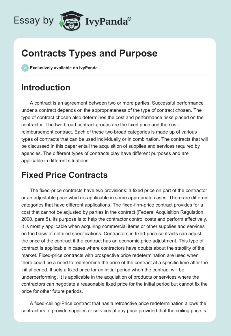Contracts Types and Purpose. Page 1