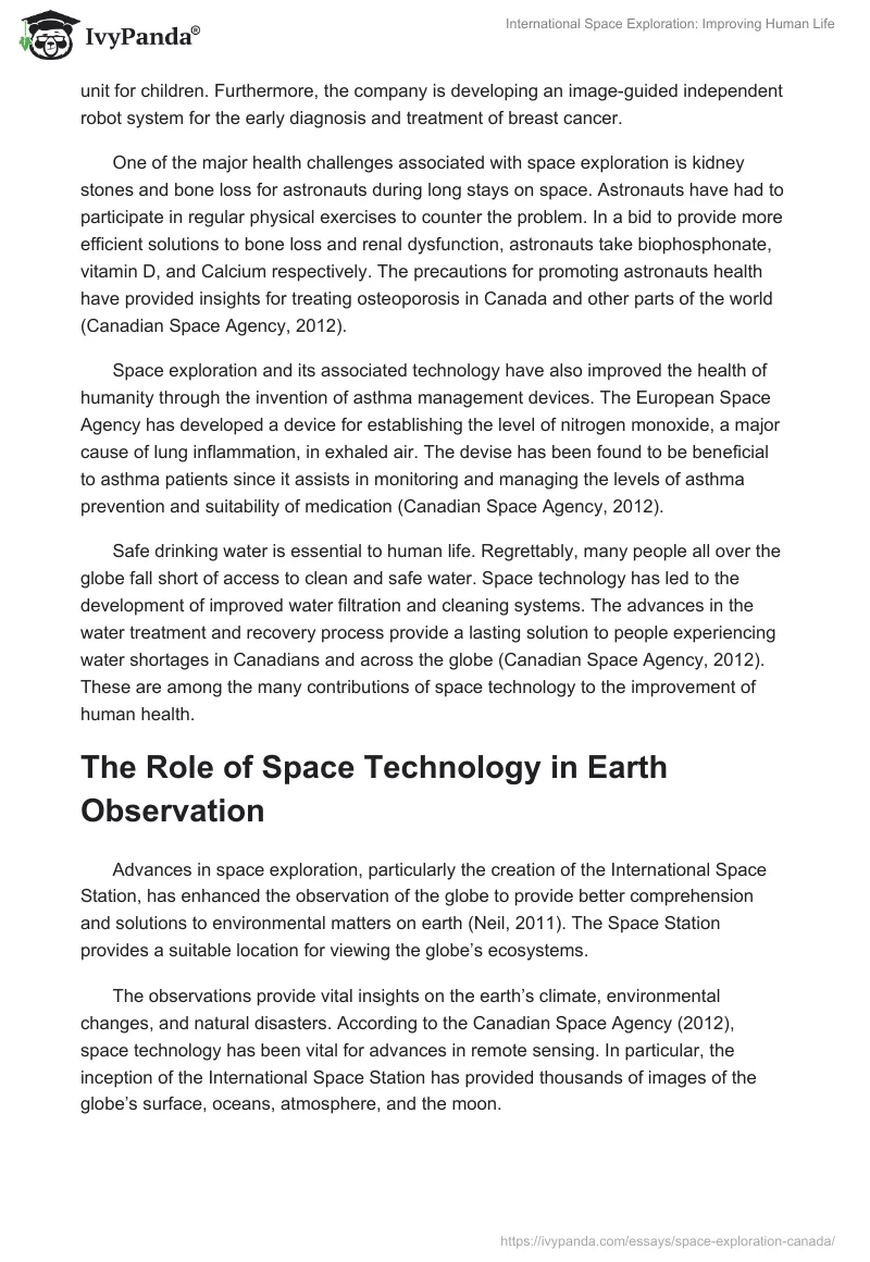 International Space Exploration: Improving Human Life. Page 2