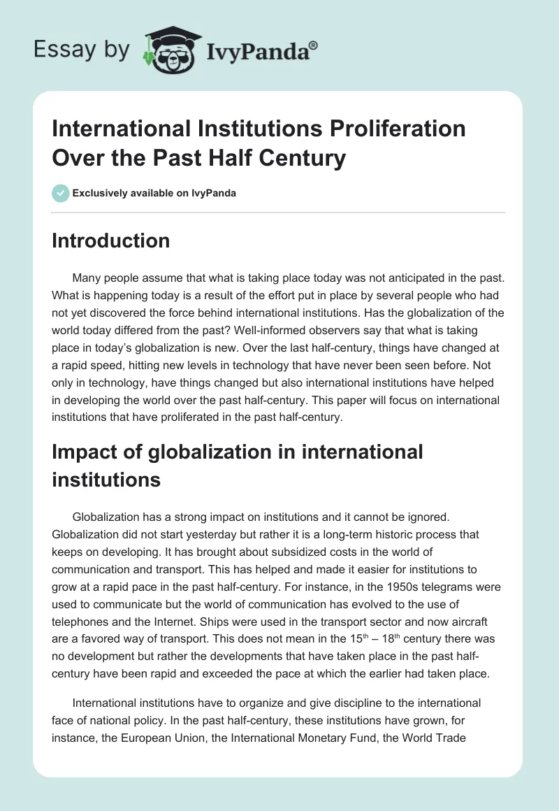 International Institutions Proliferation Over the Past Half Century. Page 1