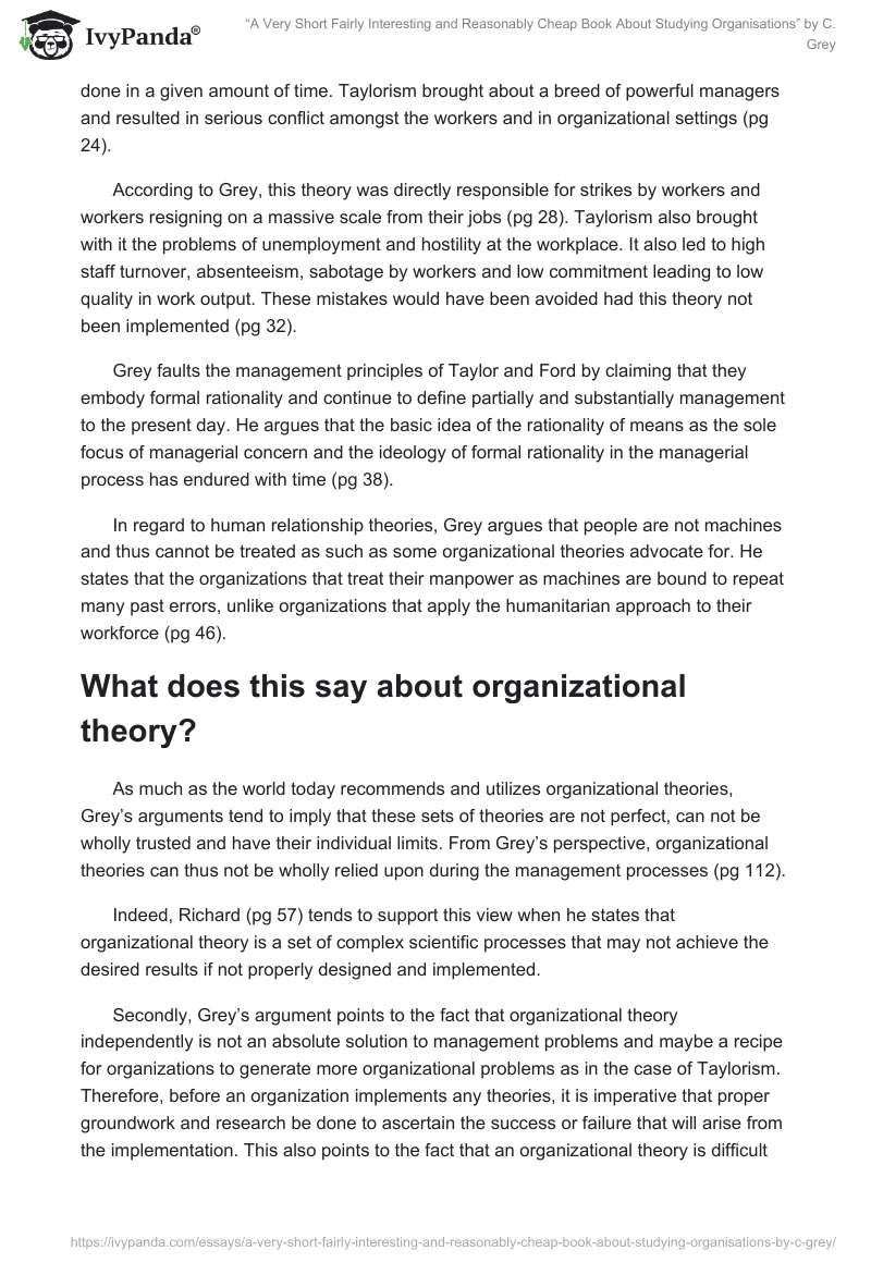 “A Very Short Fairly Interesting and Reasonably Cheap Book About Studying Organisations” by C. Grey. Page 3