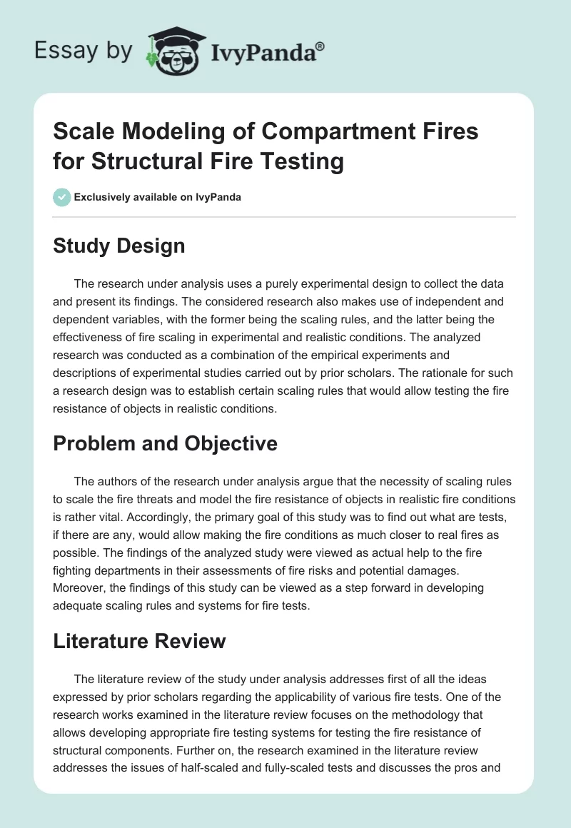 Scale Modeling of Compartment Fires for Structural Fire Testing. Page 1