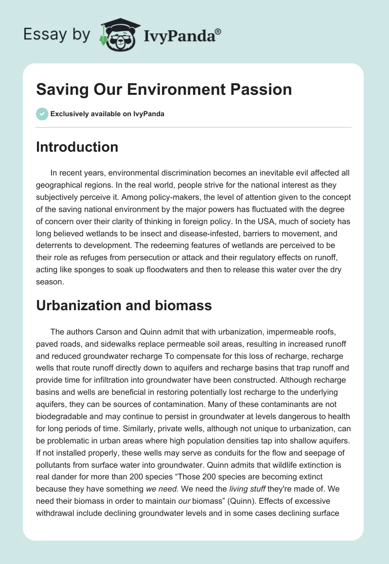 Saving Our Environment. Page 1