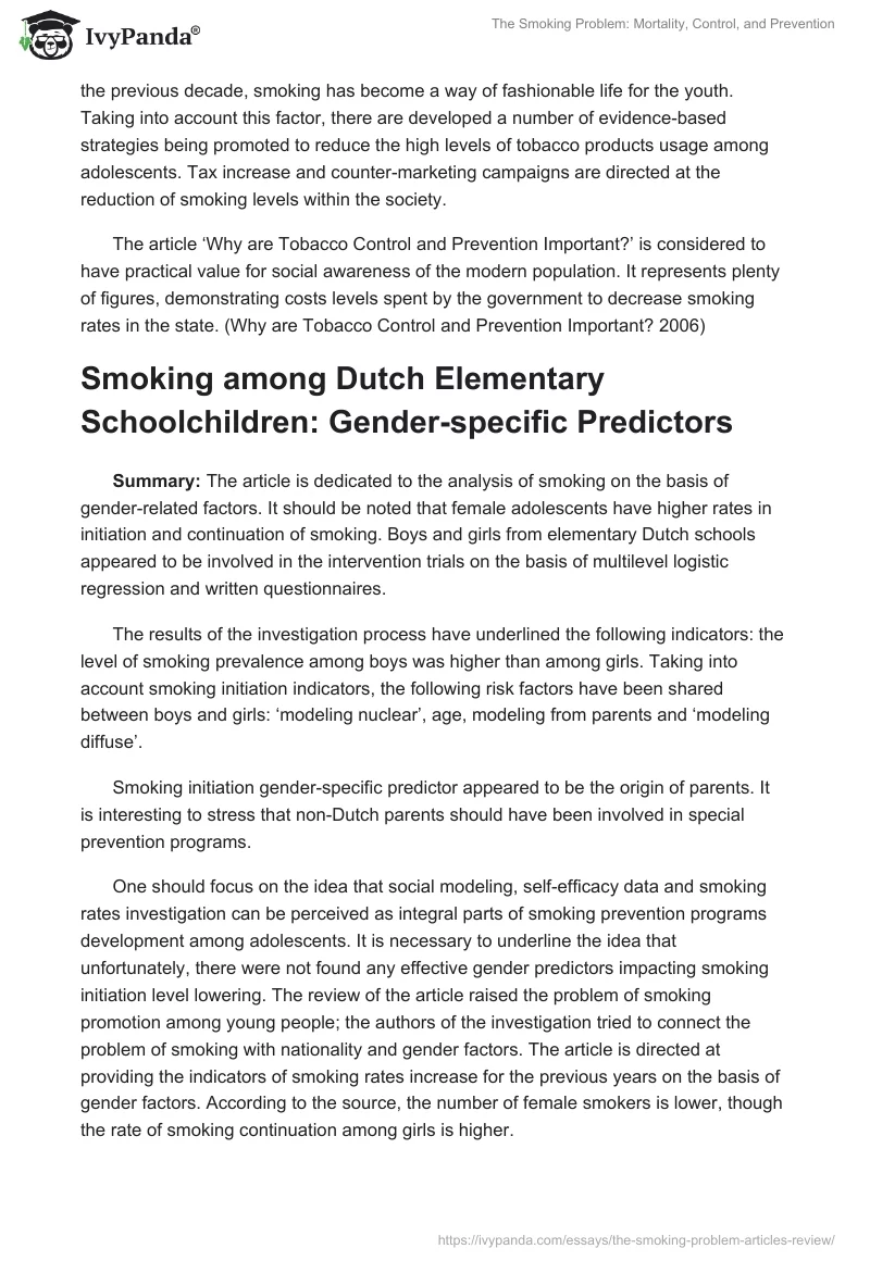 The Smoking Problem: Mortality, Control, and Prevention. Page 2