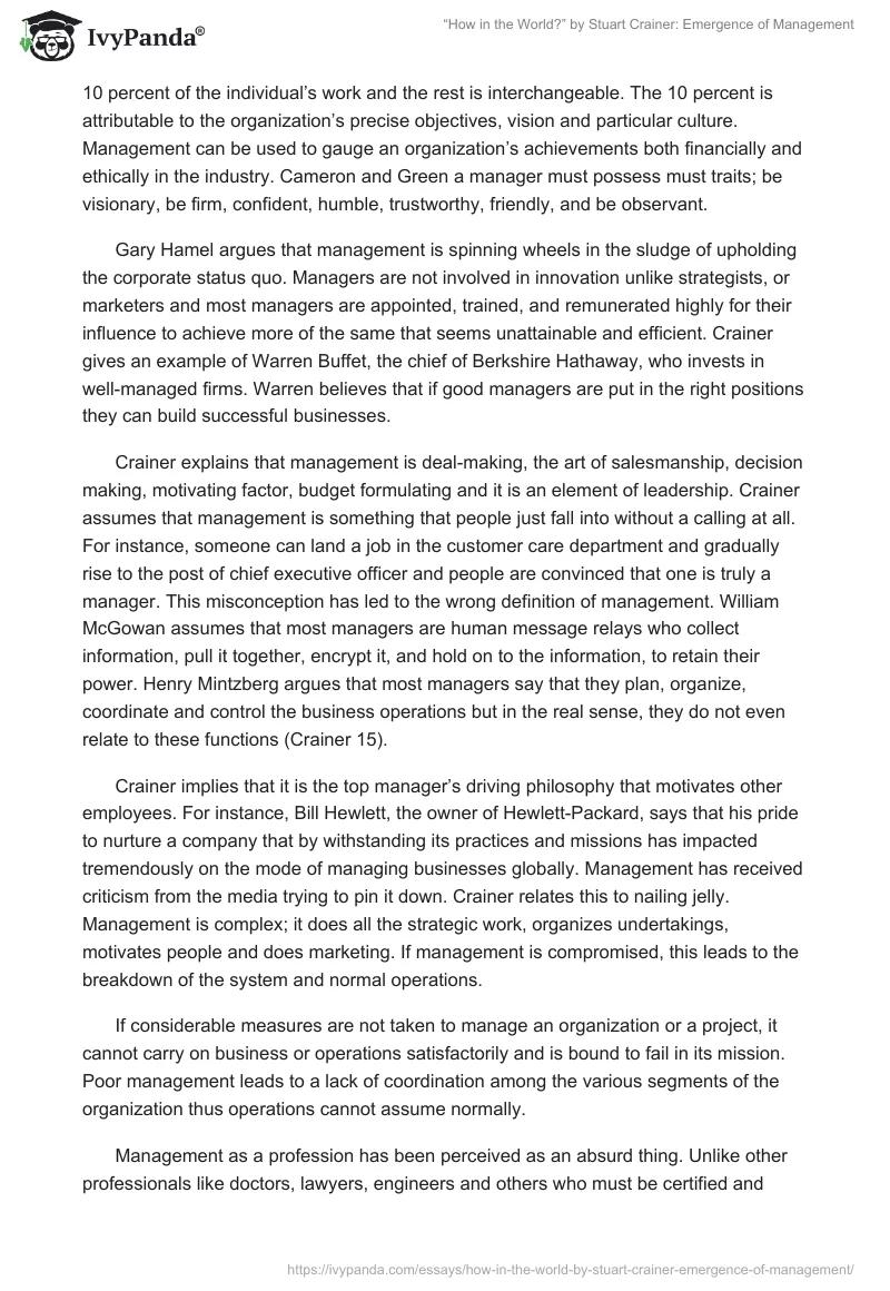 “How in the World?” by Stuart Crainer: Emergence of Management. Page 2