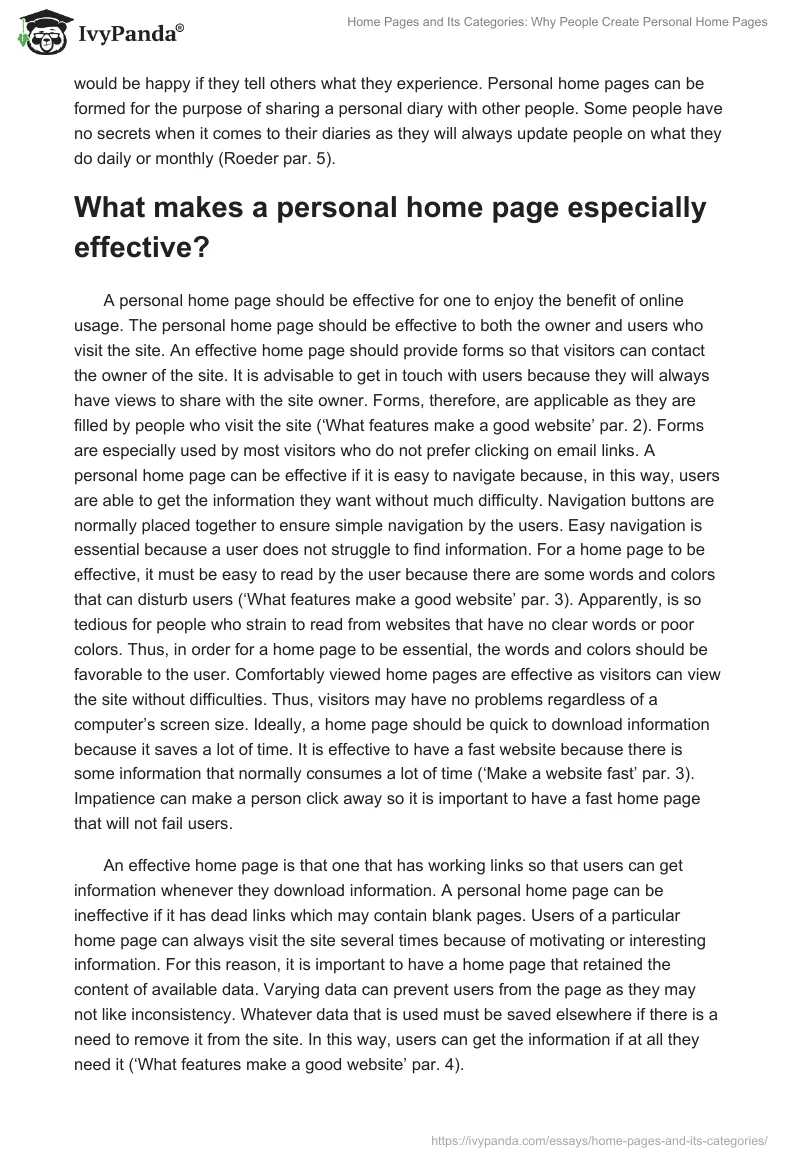 Home Pages and Its Categories: Why People Create Personal Home Pages. Page 2