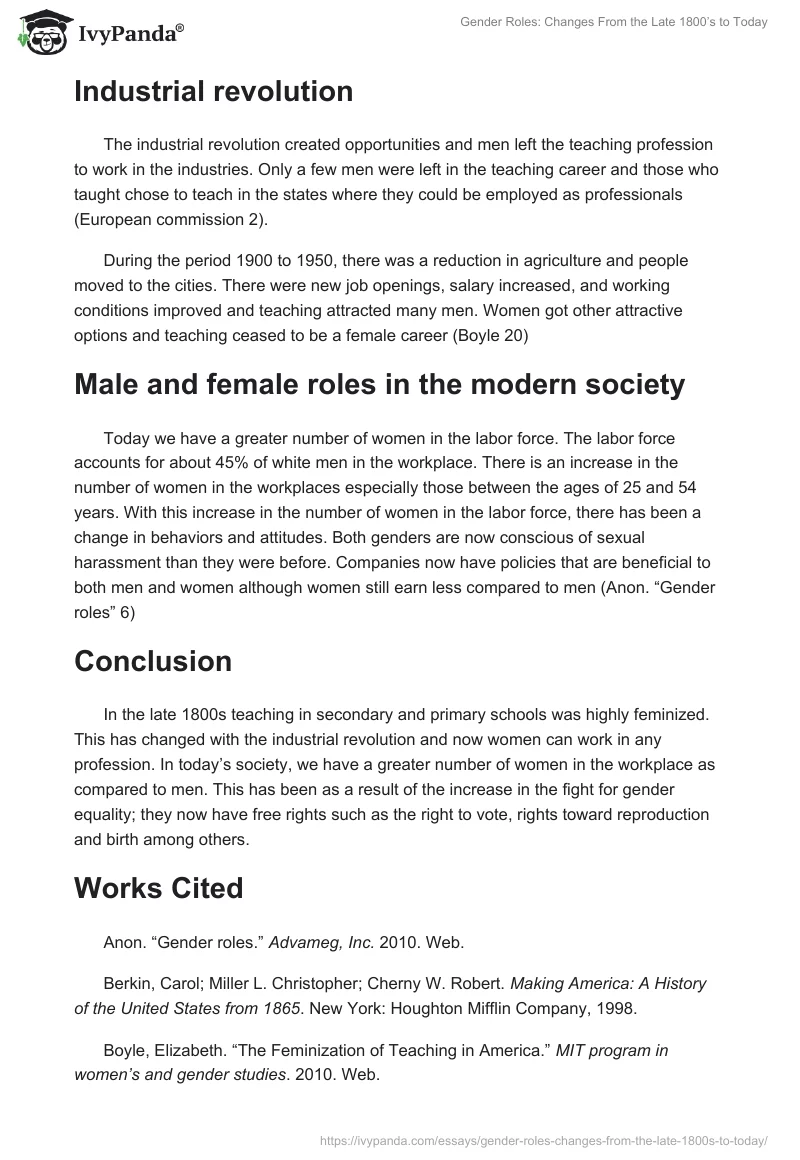 Gender Roles: Changes From the Late 1800’s to Today. Page 2