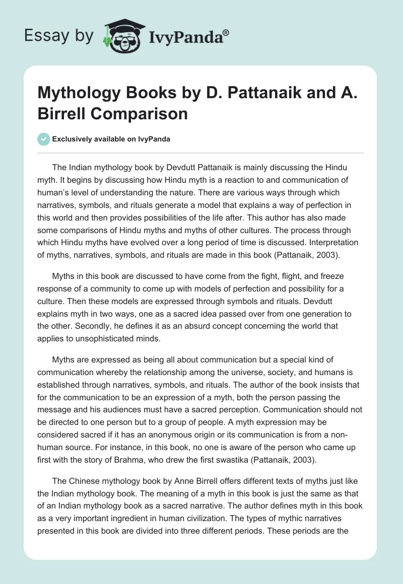 Mythology Books by D. Pattanaik and A. Birrell Comparison. Page 1