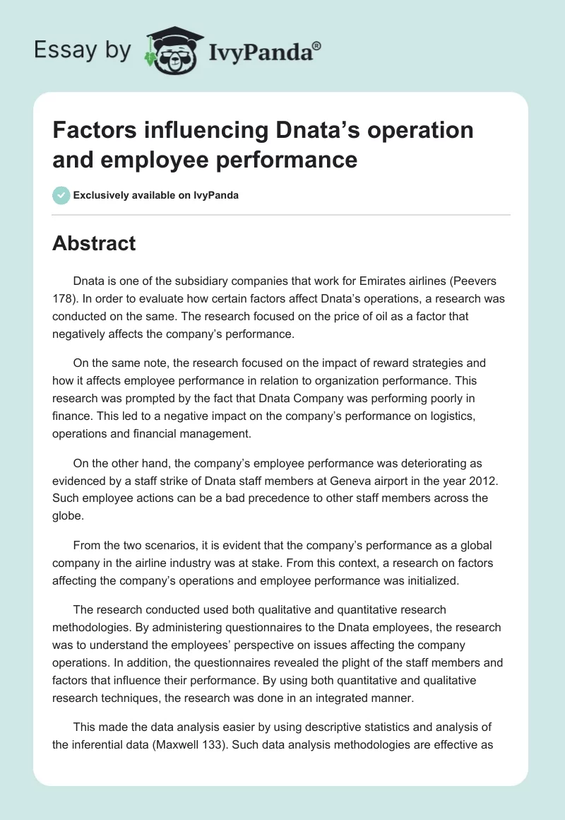 Factors Influencing Dnata’s Operation and Employee Performance. Page 1