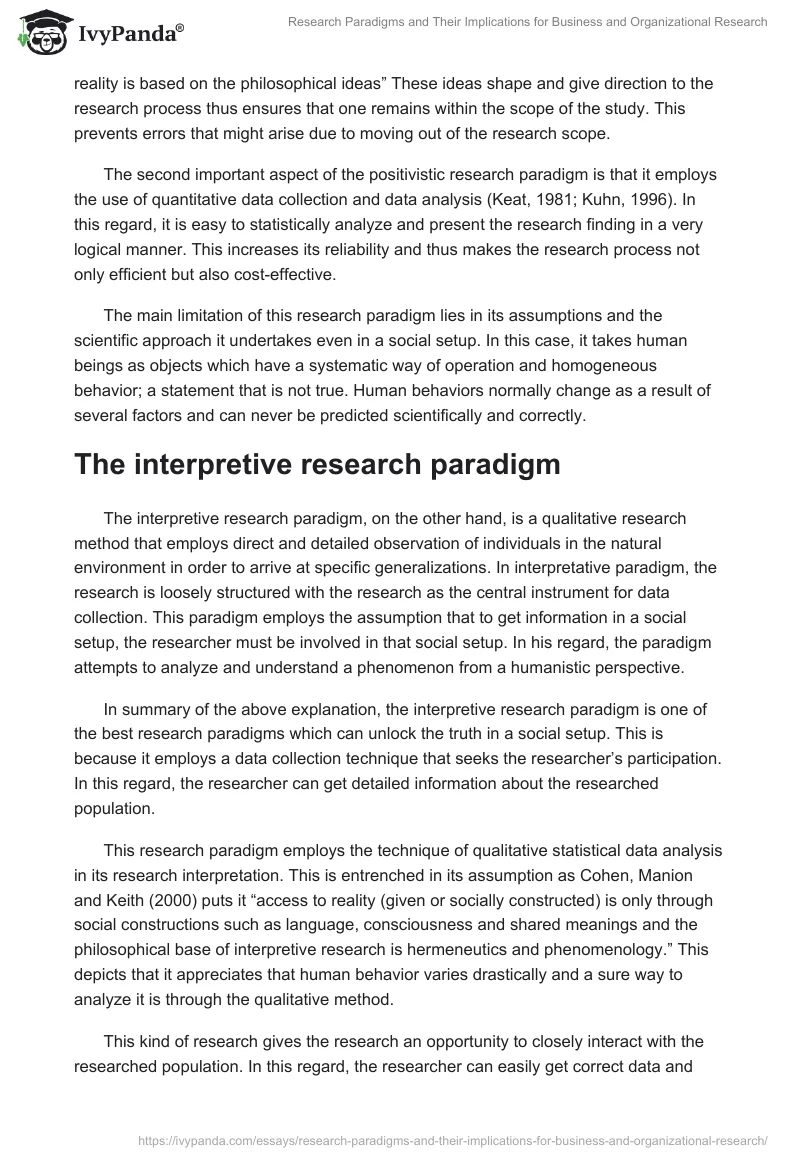 Research Paradigms and Their Implications for Business and Organizational Research. Page 2