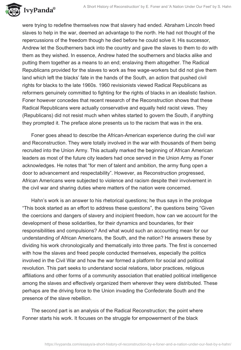 A Short History of Reconstruction' by E. Foner and 'A Nation Under Our Feet' by S. Hahn. Page 2