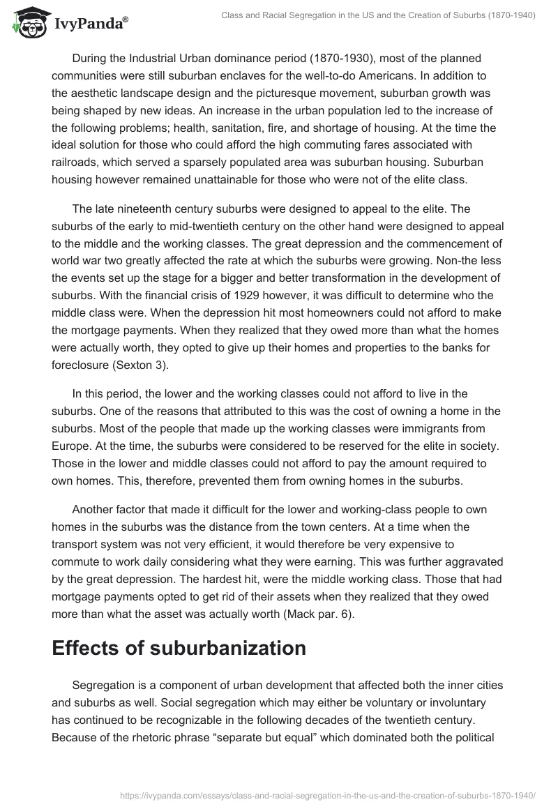 Class and Racial Segregation in the US and the Creation of Suburbs (1870-1940). Page 3