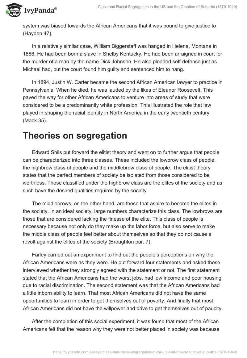 Class and Racial Segregation in the US and the Creation of Suburbs (1870-1940). Page 5