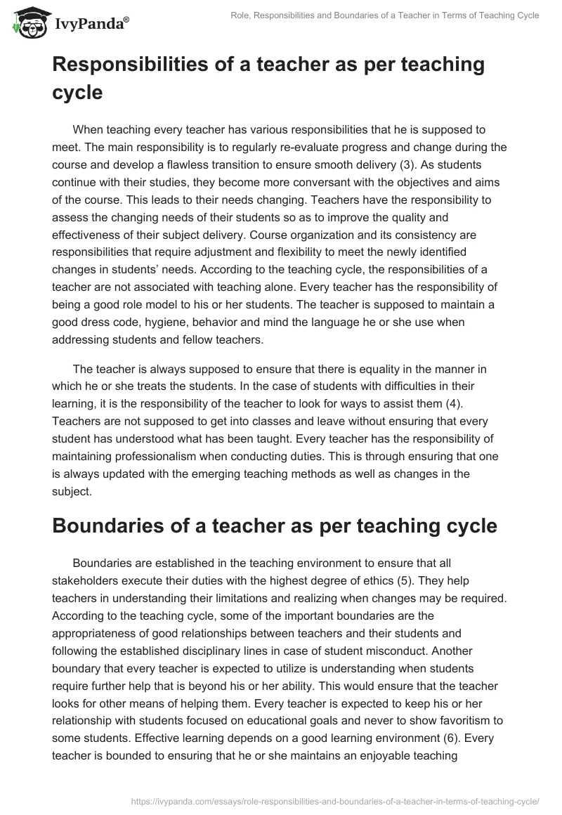Role, Responsibilities and Boundaries of a Teacher in Terms of Teaching Cycle. Page 2