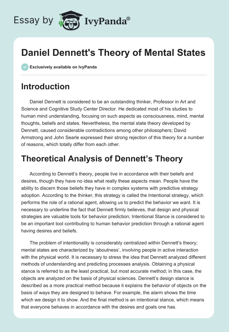 Daniel Dennett's Theory of Mental States. Page 1