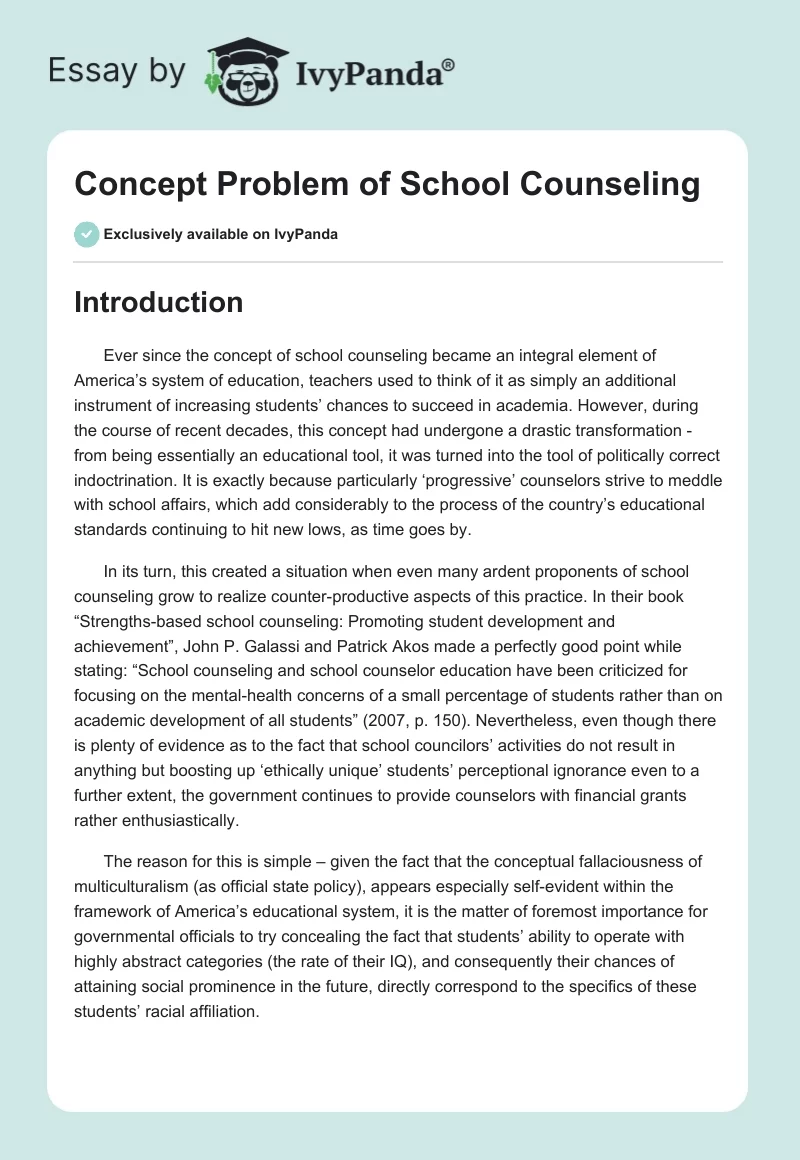 Concept Problem of School Counseling. Page 1