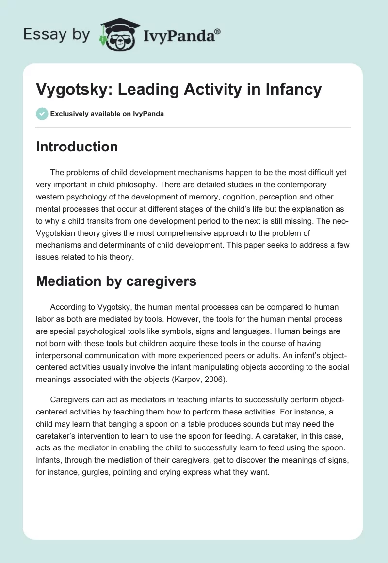 Vygotsky: Leading Activity in Infancy. Page 1
