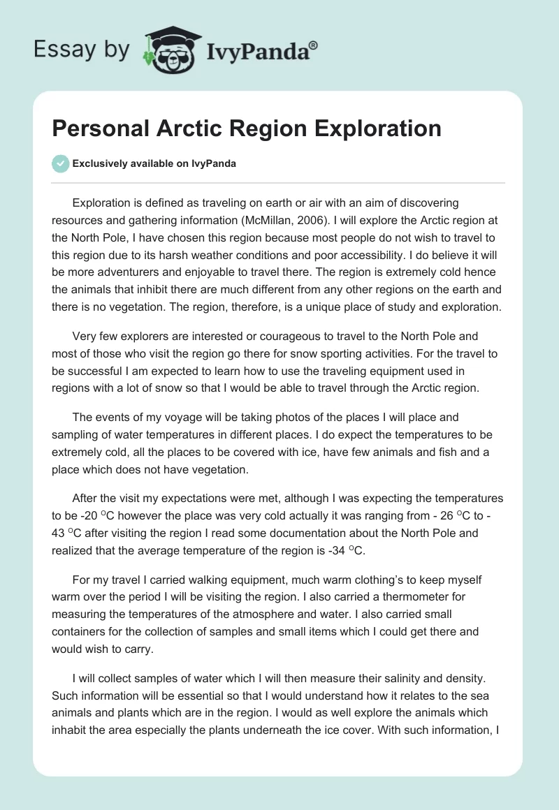 Personal Arctic Region Exploration. Page 1