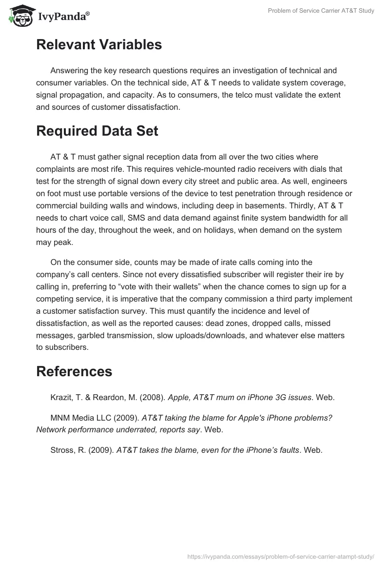 Problem of Service Carrier AT&T Study. Page 2