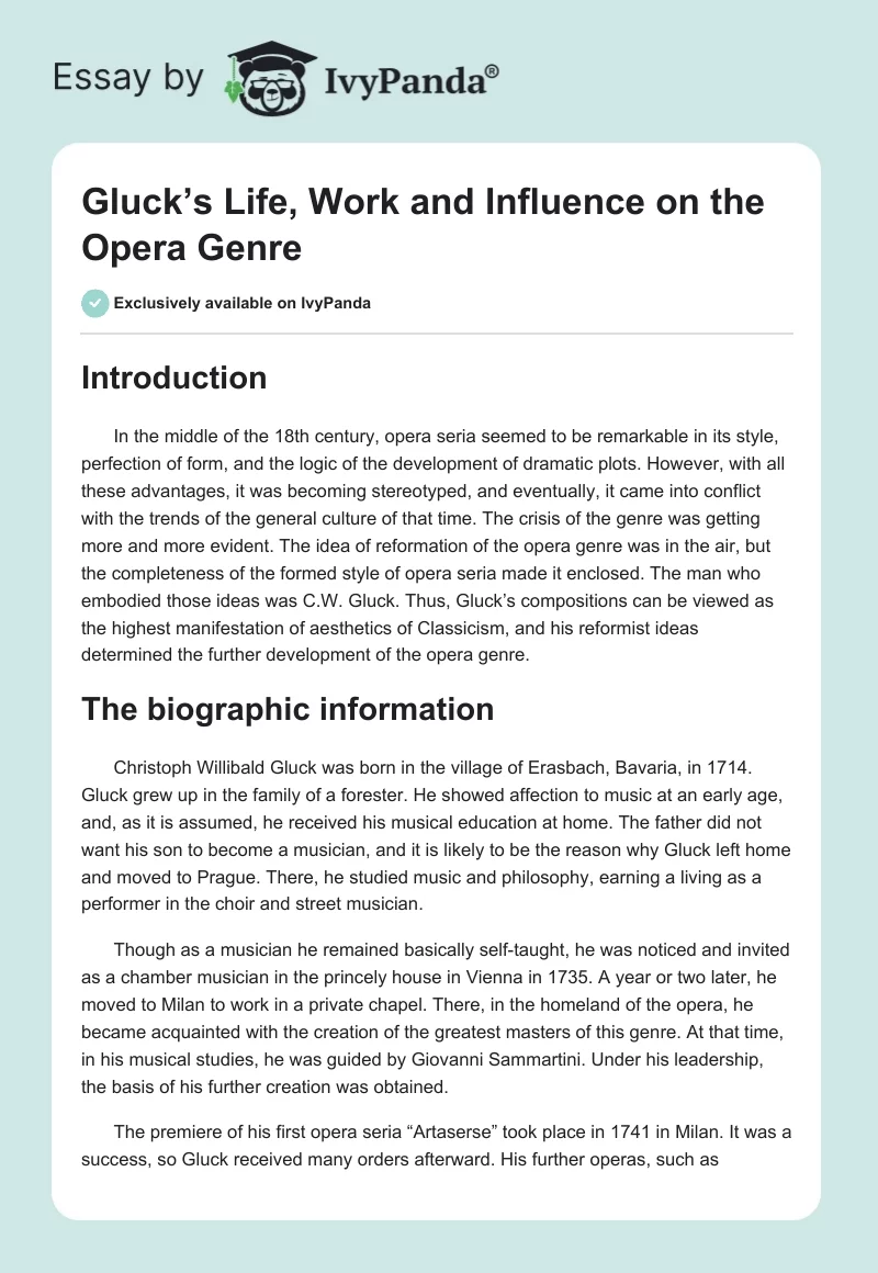 Gluck’s Life, Work and Influence on the Opera Genre. Page 1