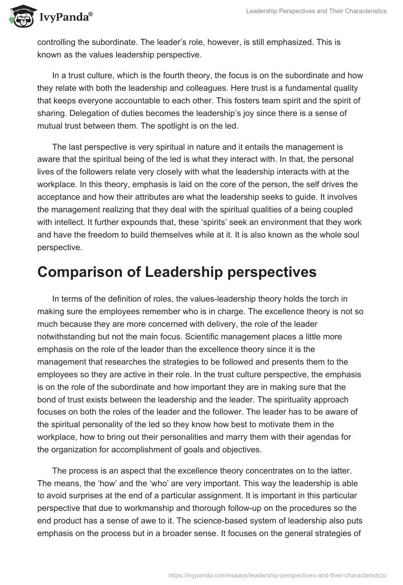Leadership Perspectives and Their Characteristics. Page 2
