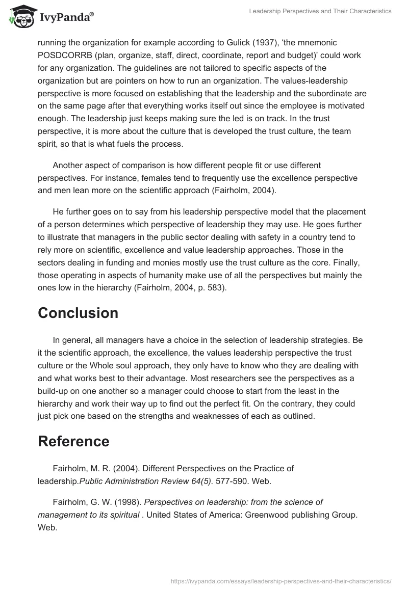Leadership Perspectives and Their Characteristics. Page 3
