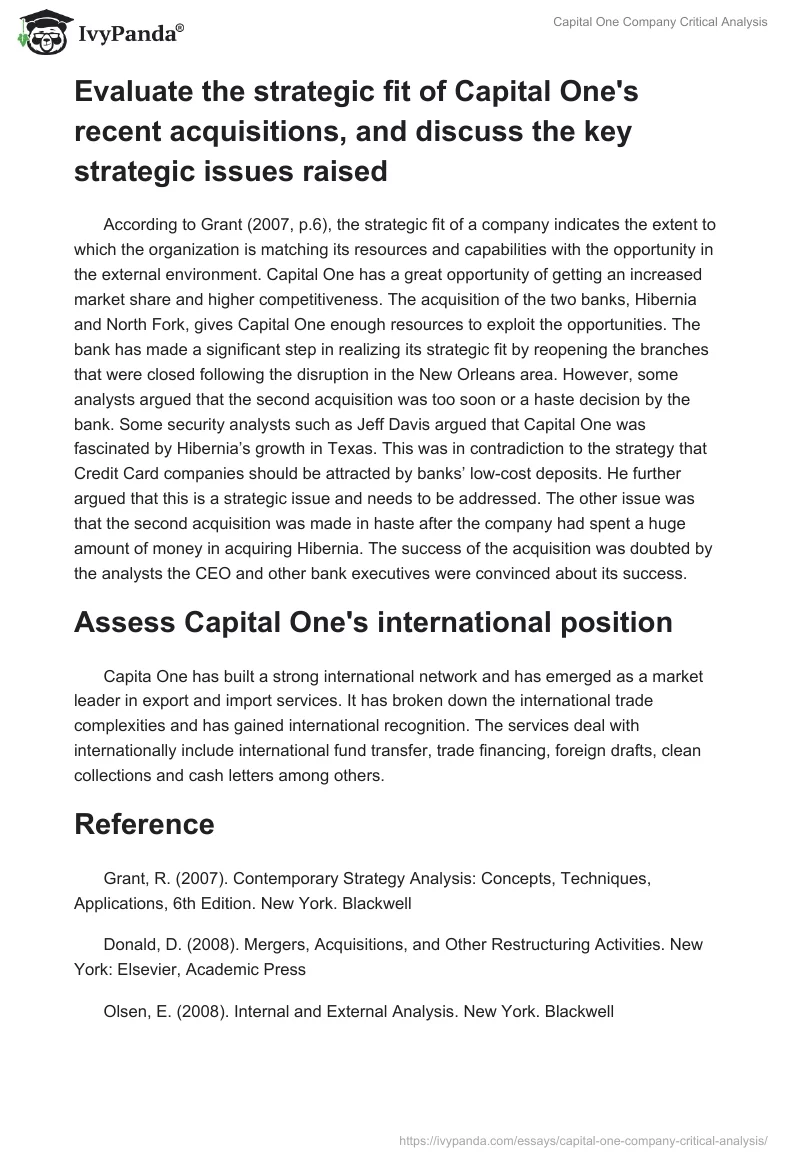 Capital One Company Critical Analysis. Page 3