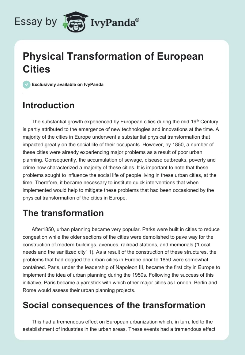 Physical Transformation of European Cities. Page 1
