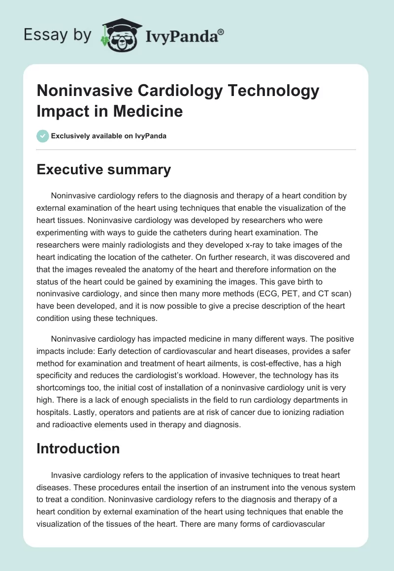 Noninvasive Cardiology Technology Impact in Medicine. Page 1