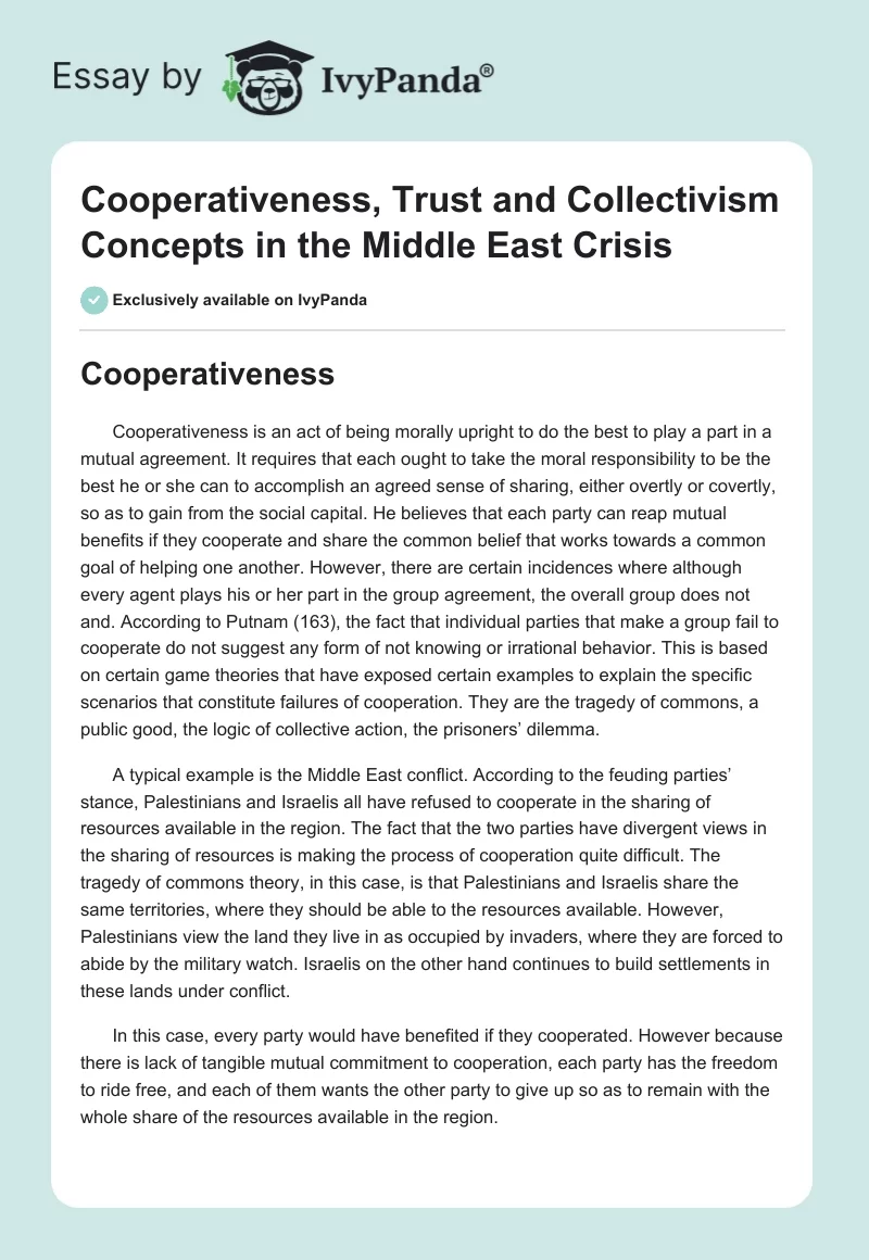 Cooperativeness, Trust and Collectivism Concepts in the Middle East Crisis. Page 1
