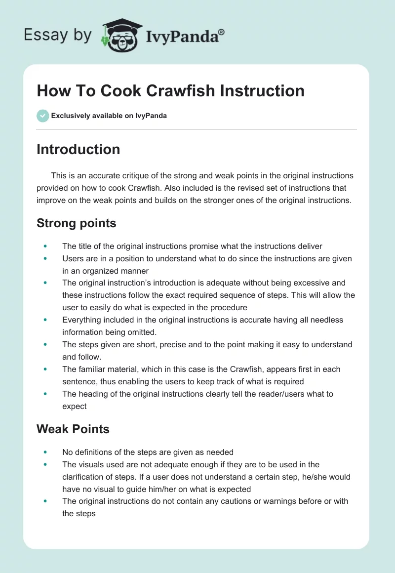 How To Cook Crawfish Instruction. Page 1