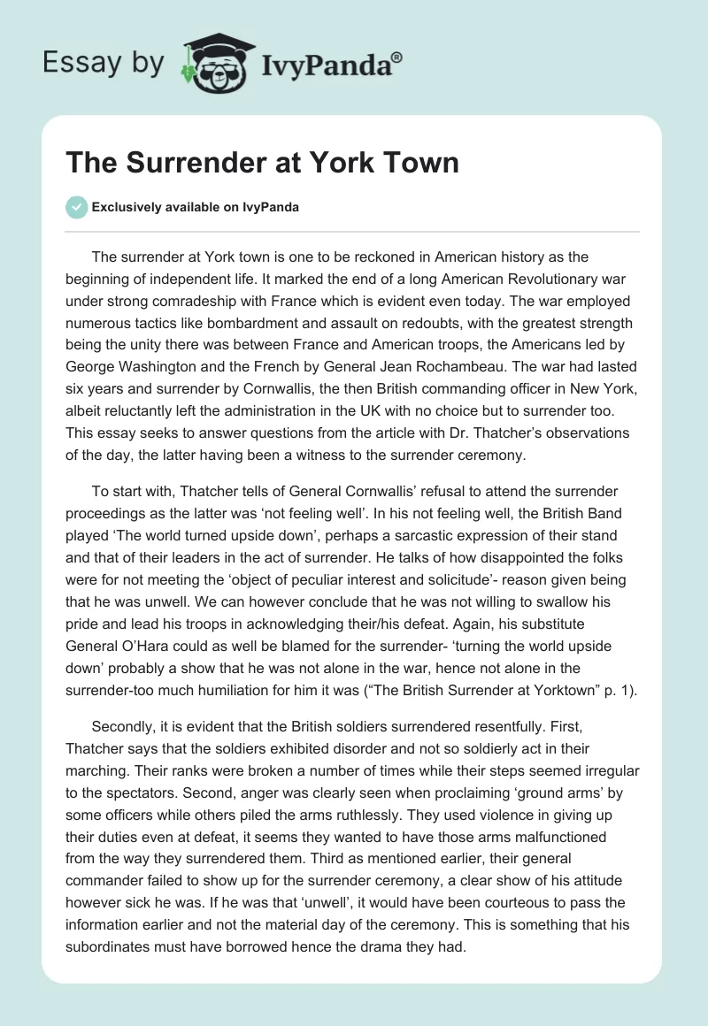 The Surrender at York Town. Page 1