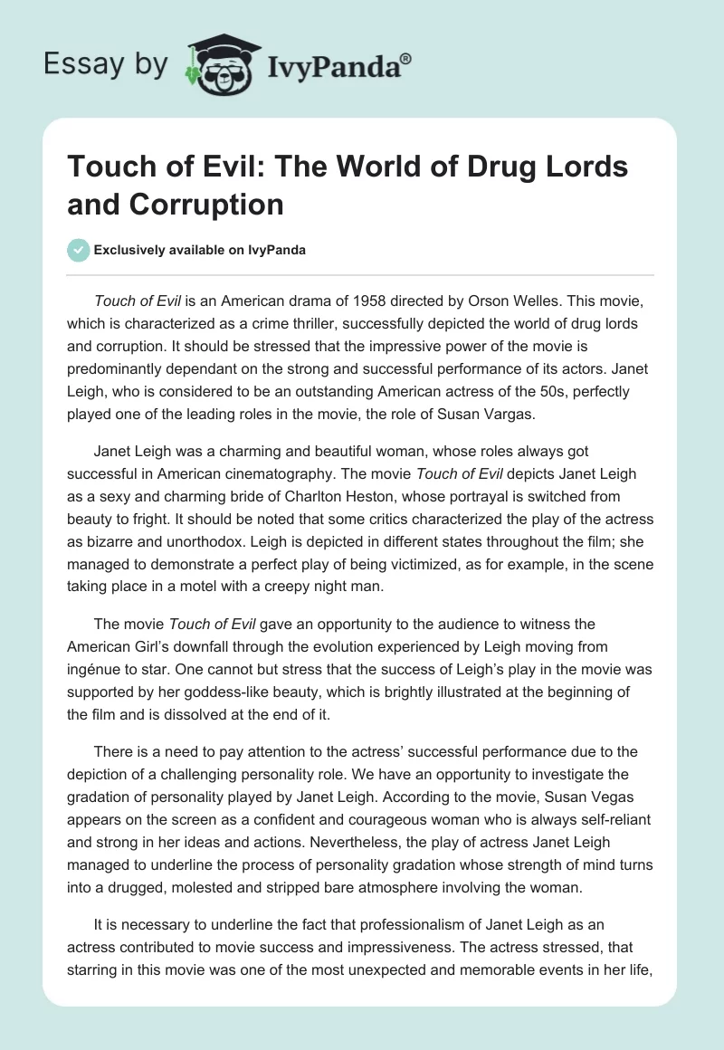 Touch of Evil: The World of Drug Lords and Corruption. Page 1