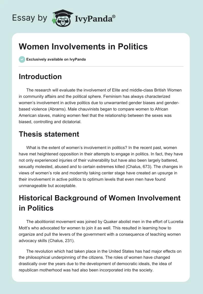Women Involvements in Politics. Page 1