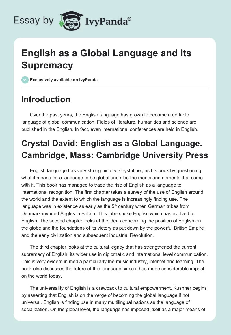 English as a Global Language and Its Supremacy. Page 1