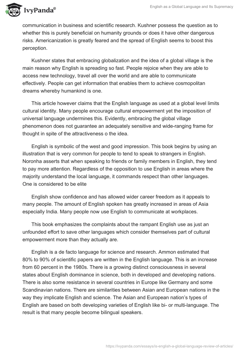 English as a Global Language and Its Supremacy. Page 2