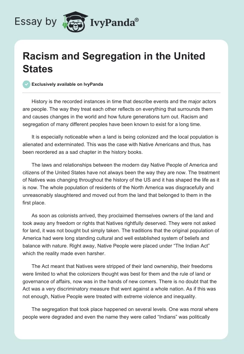 Racism and Segregation in the United States. Page 1