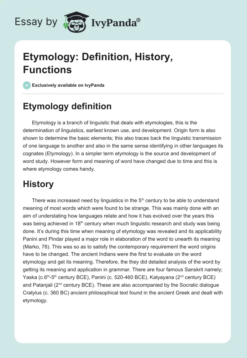 Etymology: Definition, History, Functions. Page 1